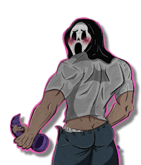 a cartoon of a man with a scream mask on his face